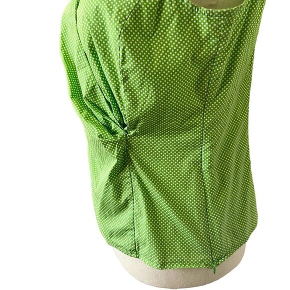 Talbots Petites Sleeveless Faux Wrap Style Blouse 6P Green White Polka Dots - Picture 2 of 7
